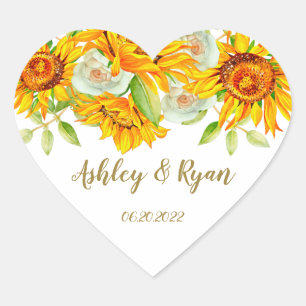 Yellow Sunflower Wedding  Classic  Heart Sticker