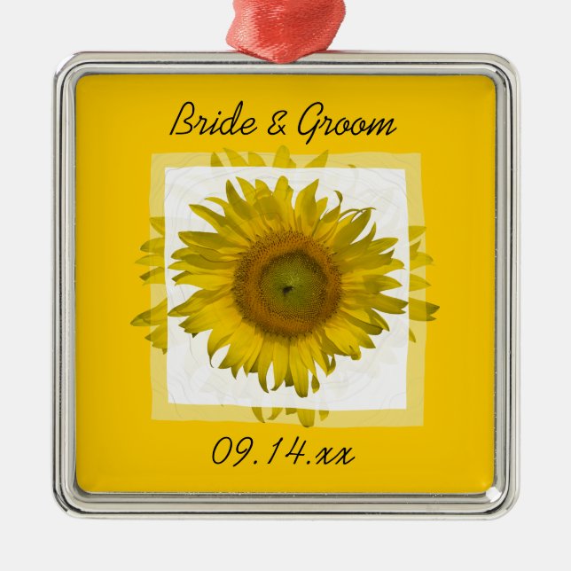 Yellow Sunflower Wedding Metal Ornament (Front)