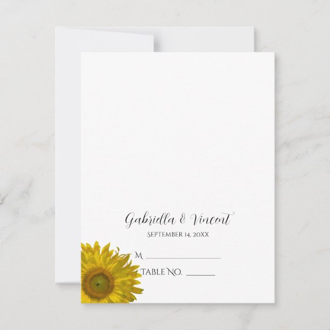 Yellow Sunflower Wedding Place Card (Front)