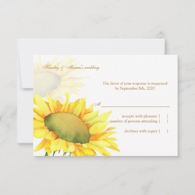 Yellow Sunflower Wedding RSVP Card (Front)