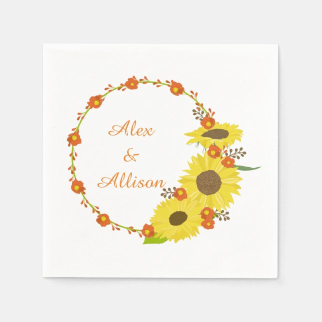 Yellow Sunflower wedding wreath Napkin (Front)