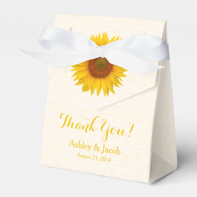 Yellow Sunflower White Lace Wedding Thank You Favor Box (Front Side)