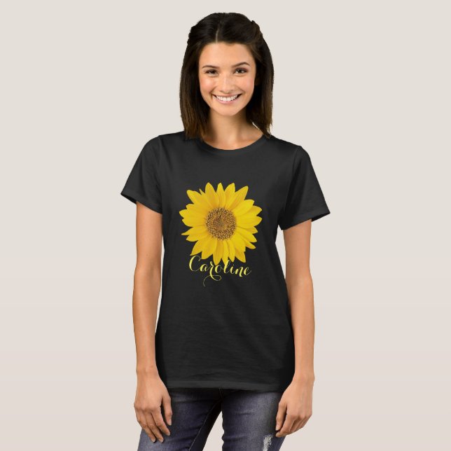 Yellow Sunflower with Custom Name Dark T-Shirt (Front Full)