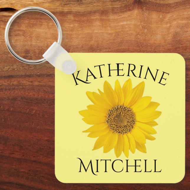 Yellow Sunflower with Custom Name Keychain (Front)