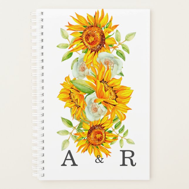 Yellow Sunflower with Personalized Monogram Planner (Front)