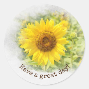 Yellow Sunflower with Quote Classic Round Sticker