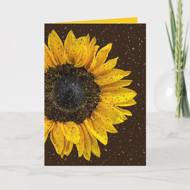 yellow sunflower with raindrops thinking of you card (Front)