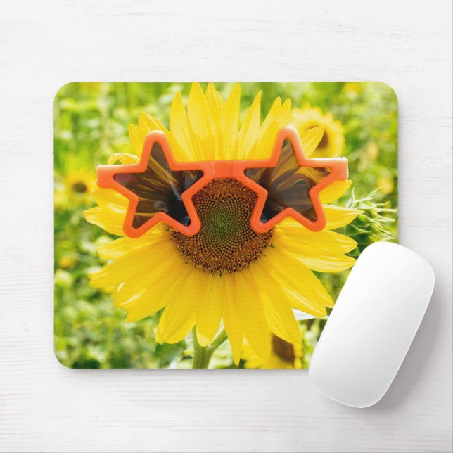 Yellow Sunflower with Sunglasses Mouse Pad (With Mouse)