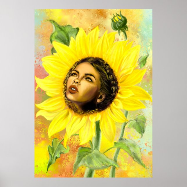 Yellow Sunflower Woman Poster (Front)