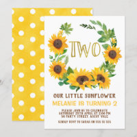 Yellow Sunflower Wreath 2nd Birthday Invitation