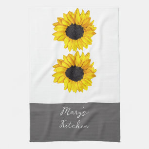 yellow sunflowers add custom text cheerful kitchen towel