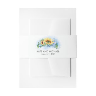 Yellow Sunflowers and Dusty Blue Hydrangea Wedding Invitation Belly Band