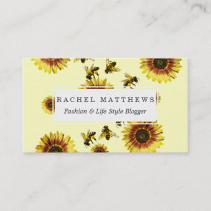 Yellow Sunflowers and Honey Bees Summer Pattern Business Card