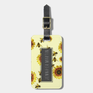 Yellow Sunflowers and Honey Bees Summer Pattern Luggage Tag