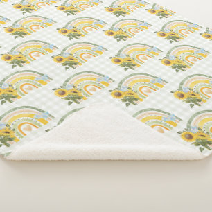 Yellow Sunflowers and Rainbows Baby  Sherpa Blanke Blanket