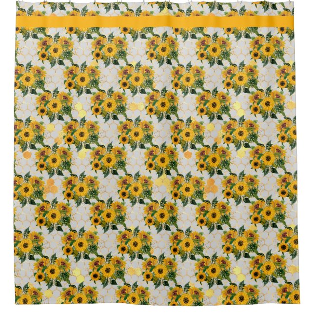 Yellow Sunflowers Bathroom Yellow Brown Shower Cur (Front)