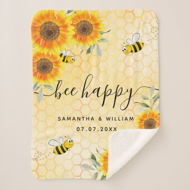 Yellow sunflowers bees rustic bee happy wedding sherpa blanket (Front)