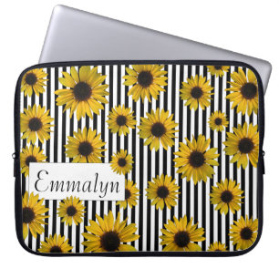 Yellow Sunflowers Black Stripe Personalized Design Laptop Sleeve