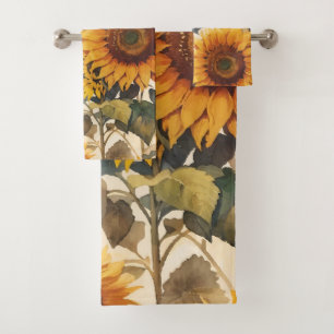 Yellow Sunflowers Bouquet Bath Towel Set