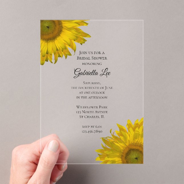 Yellow Sunflowers Bridal Shower Acrylic Invitations (Insitu (Handheld))