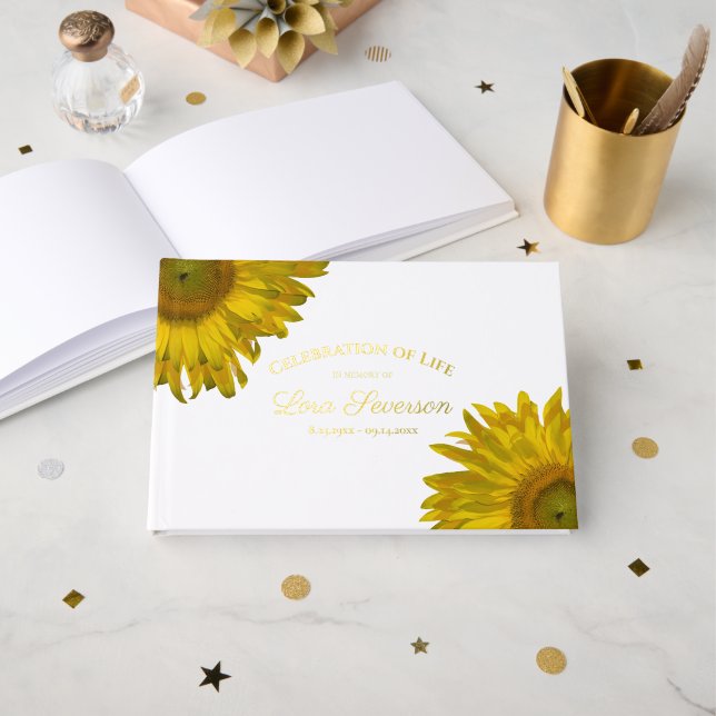 Yellow Sunflowers Celebration of Life Guest Book (Front Open)