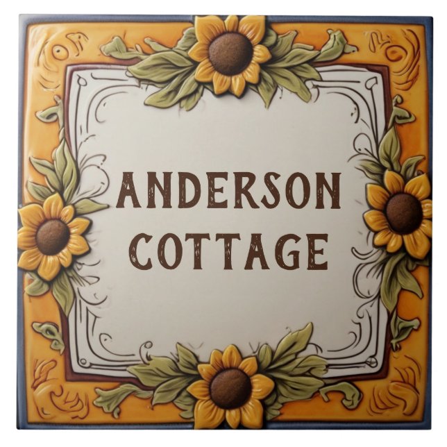 Yellow Sunflowers Custom House Name Plate Plaque Tile (Front)