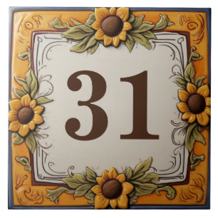 Yellow Sunflowers Custom House Number Sign Plaque Tile