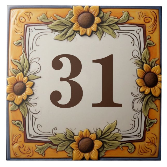 Yellow Sunflowers Custom House Number Sign Plaque Tile (Front)