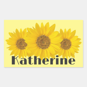 Yellow Sunflowers Custom Name Sticker
