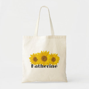 Yellow Sunflowers Custom Name Tote Bag