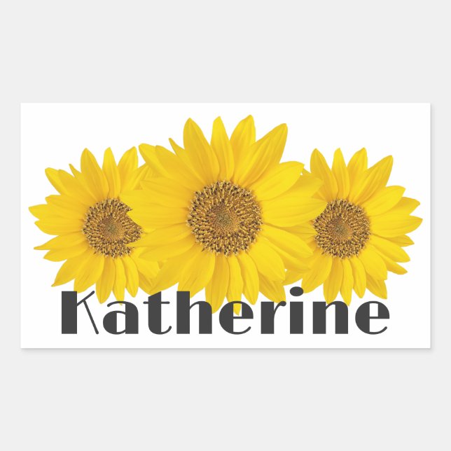 Yellow Sunflowers Custom Name White Sticker (Front)