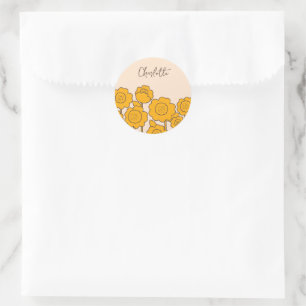  Yellow Sunflowers Customizable Name     Classic Round Sticker