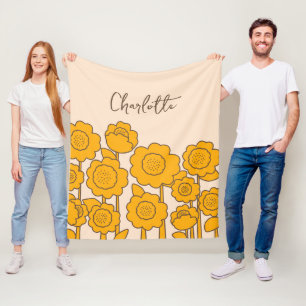 Yellow Sunflowers Customizable Name Fleece Blanket