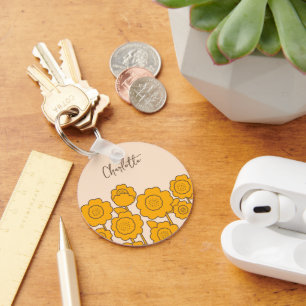 Yellow Sunflowers Customizable Name Keychain