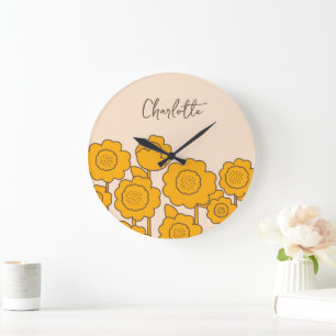 Yellow Sunflowers Customizable Name Large Clock