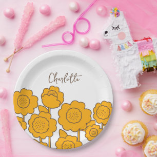Yellow Sunflowers Customizable Name Paper Plate