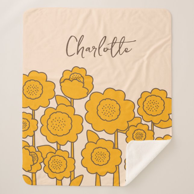  Yellow Sunflowers Customizable Name     Sherpa Blanket (Front)