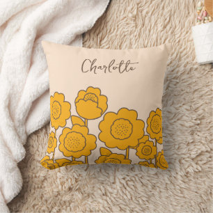 Yellow Sunflowers Customizable Name Throw Pillow
