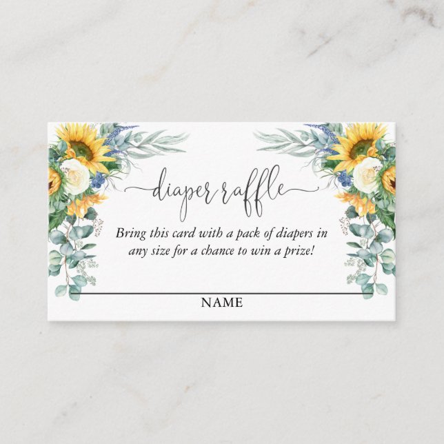 Yellow Sunflowers Floral Diaper Raffle Script Text Enclosure Card (Front)
