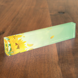 Yellow Sunflowers Flowers Spring Floral Beautiful Nameplate