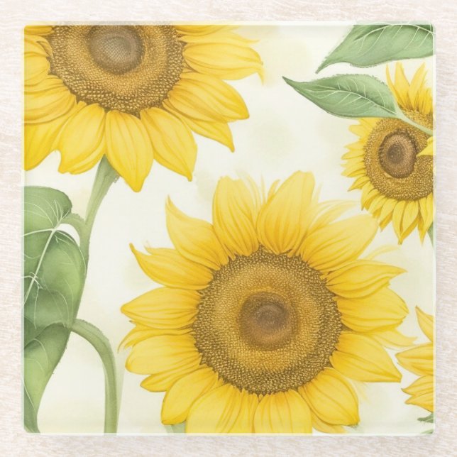 Yellow Sunflowers Glass Coaster (Front)