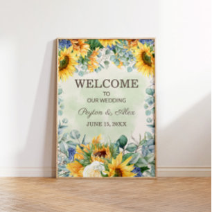 Yellow Sunflowers Green Eucalyptus Leaves Wedding Poster
