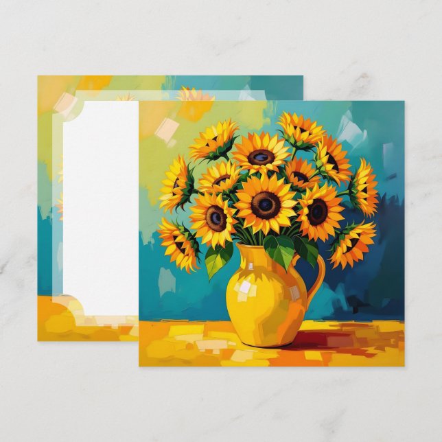 Yellow Sunflowers in a Vase in Impasto Style Holiday Card (Front/Back)