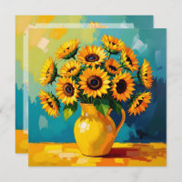 Yellow Sunflowers in a Vase in Impasto Style