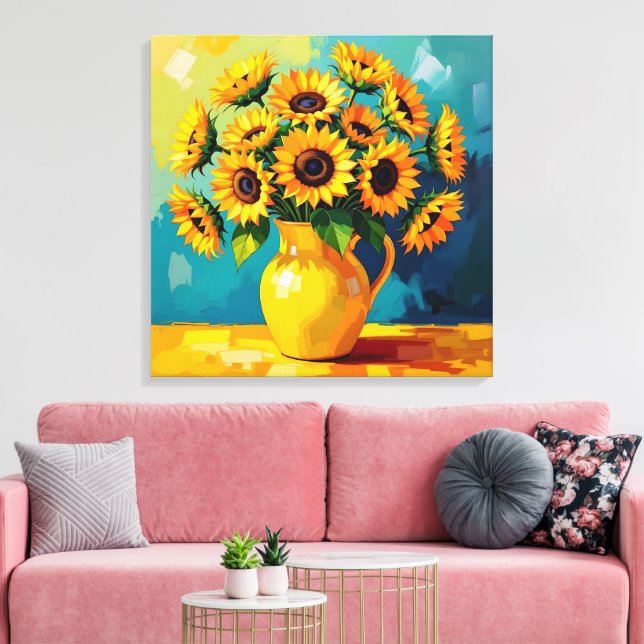 Yellow Sunflowers  in a Yellow Vase Canvas Print (Insitu(LivingRoom))