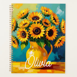 Yellow Sunflowers  in a Yellow Vase Personalized  Planner
