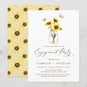 Yellow Sunflowers in Mason Jar Engagement Party Invitation