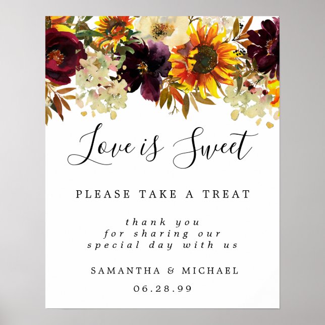 Yellow Sunflowers Love is Sweet Dessert Bar Sign (Front)