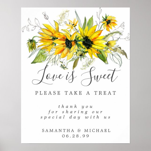 Yellow Sunflowers Love is Sweet Dessert Bar Sign (Front)