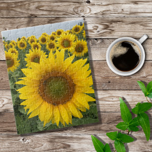 Yellow Sunflowers Nature Photo Jigsaw Puzzle